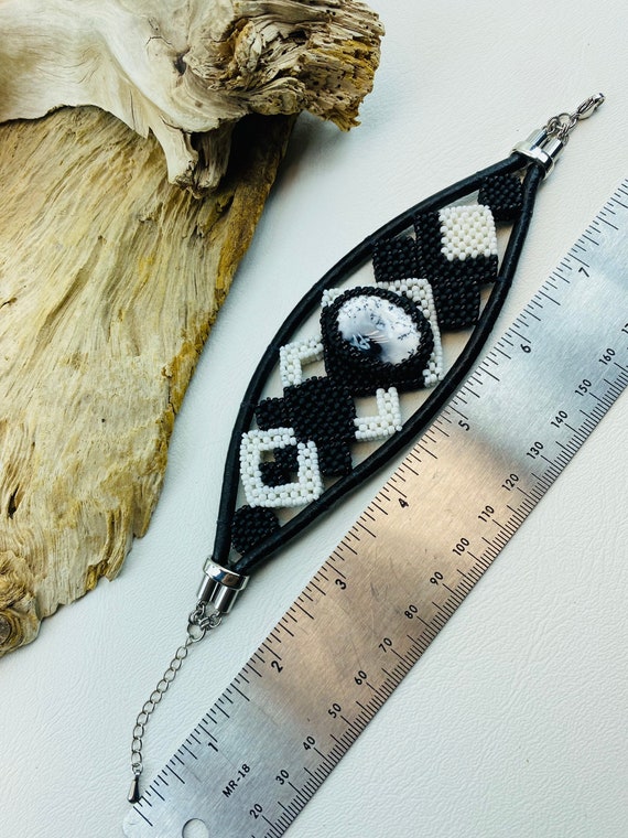 Black and White Dendritic Agate Pendant and Brace… - image 6