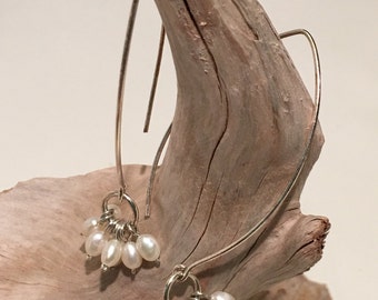 Fresh Water Pearl Clusters on Elongated Sterling Silver, Hand Wrapped