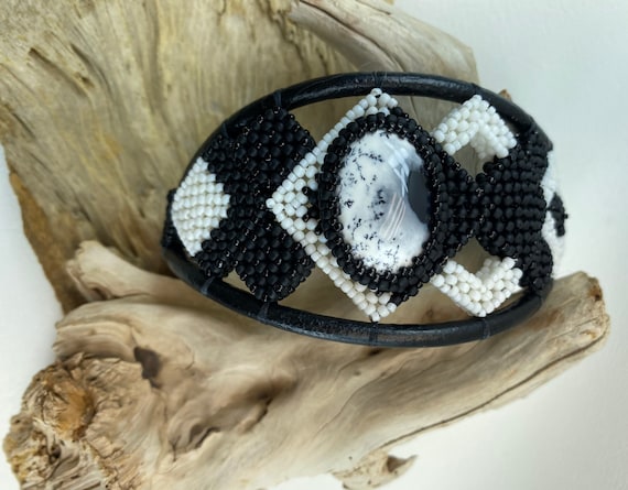 Black and White Dendritic Agate Pendant and Brace… - image 5