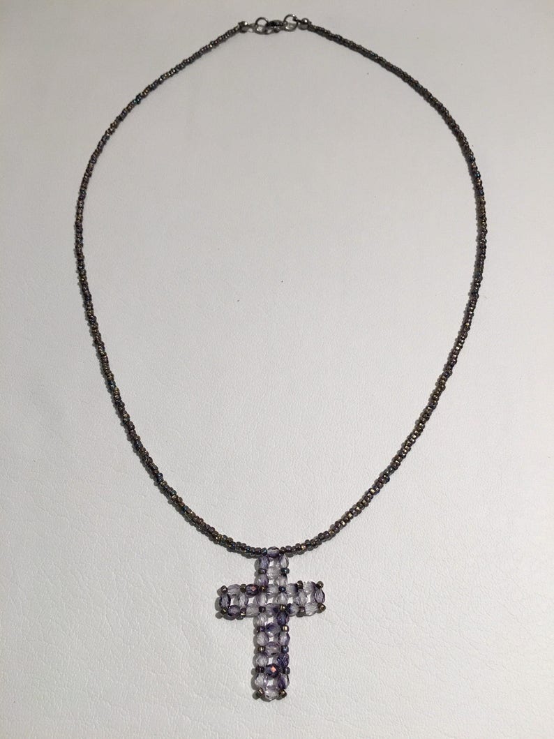 Beaded Crystal Cross Necklace Etsy