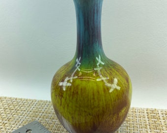 Vintage Japanese Drip Glaze Bud Vase by MCI Rainbow Multi-Color Glaze Mid Century Modern