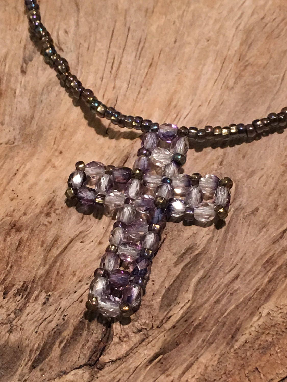 Beaded Crystal Cross Necklace Etsy