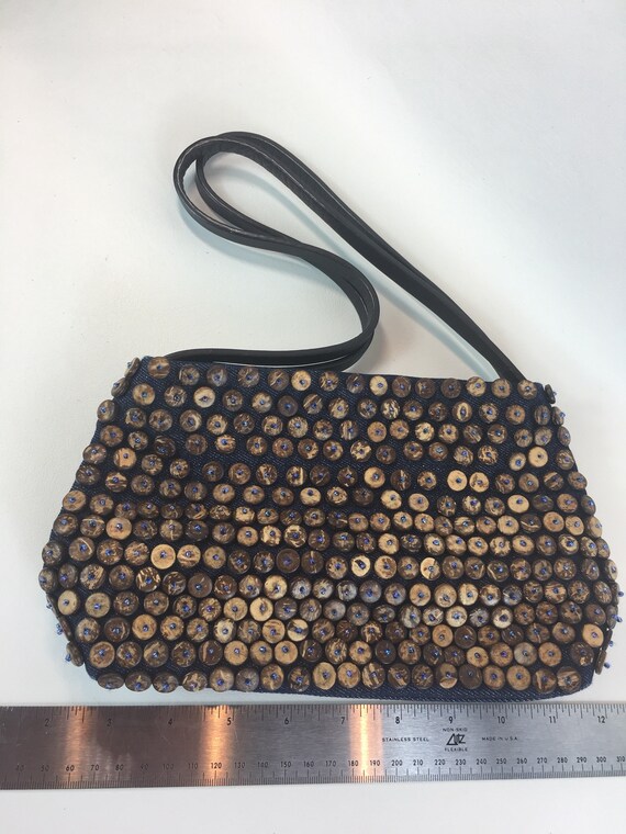 Handbag Denim and Coco-wood hand beaded bag purse… - image 1