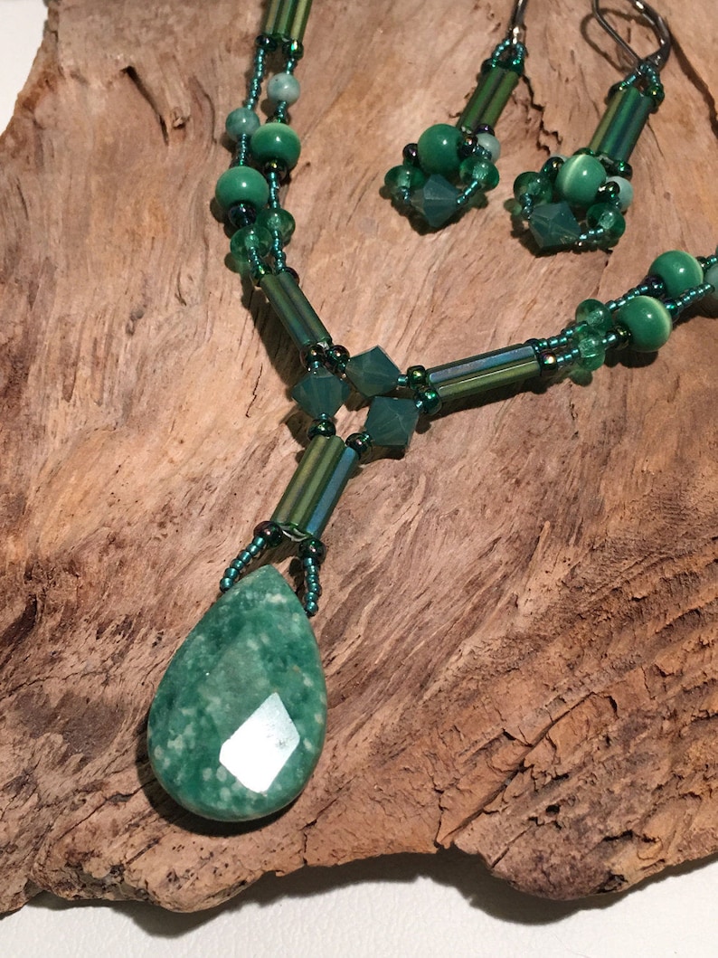 Green Russian Amazonite Pendant With Beaded Beads and Etsy
