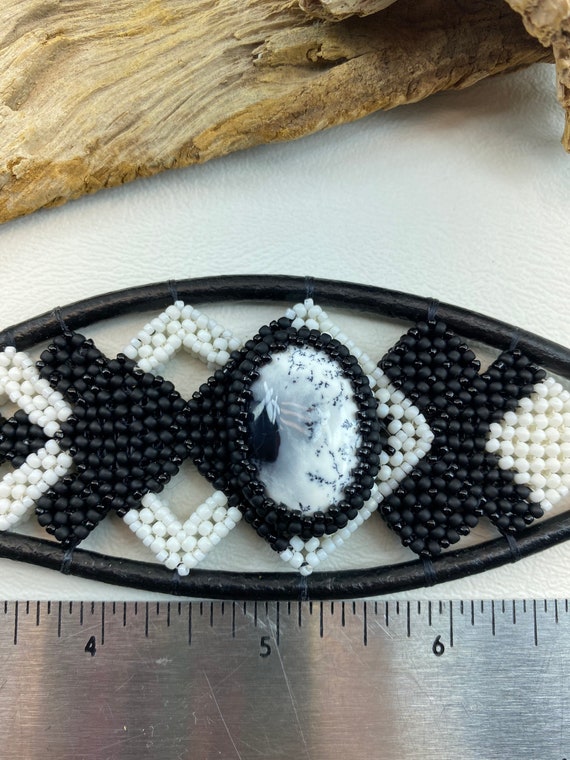 Black and White Dendritic Agate Pendant and Brace… - image 4