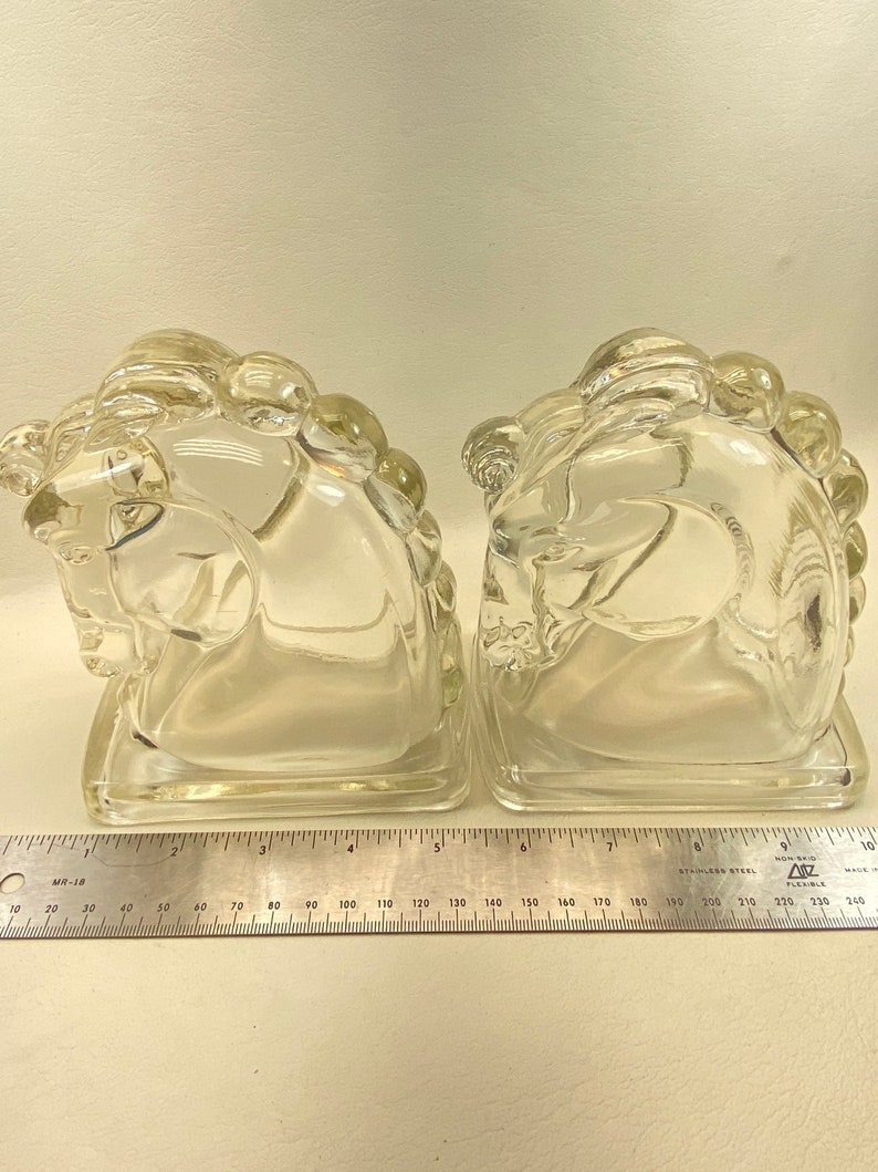 Vintage Clear Glass Horse Head Bookends Federal Glass Artdeco Etsy