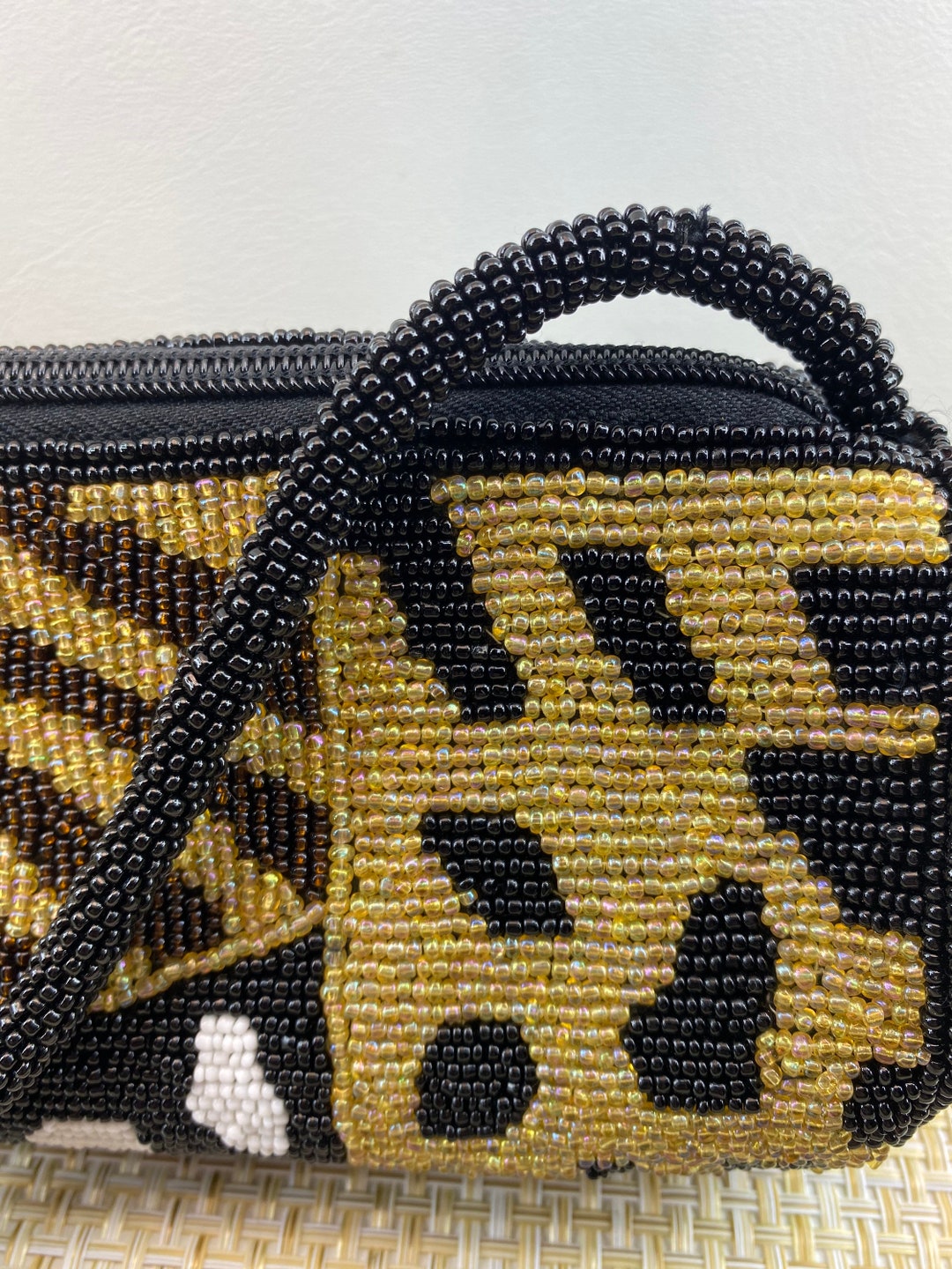 Vintage Beaded Animal Print Evening Bag Black and White With Gold ...