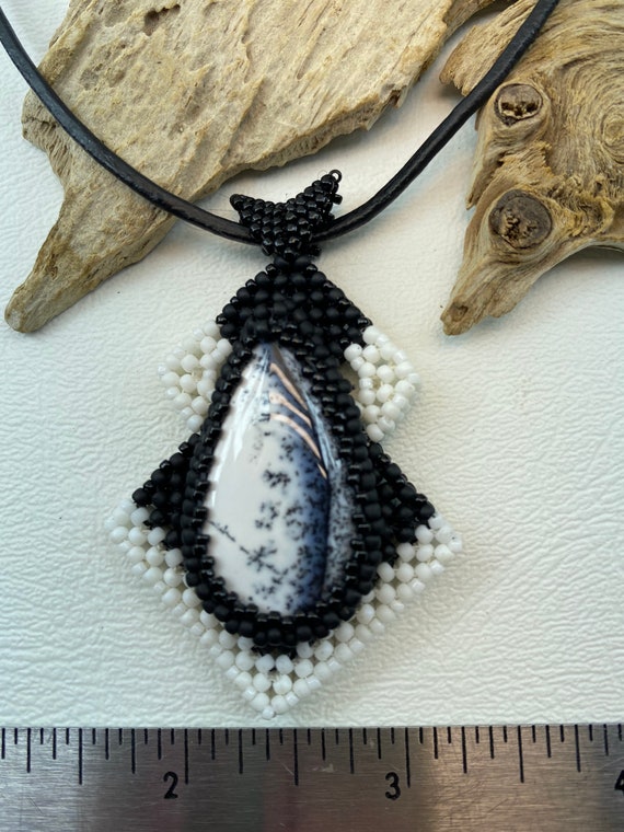 Black and White Dendritic Agate Pendant and Brace… - image 2