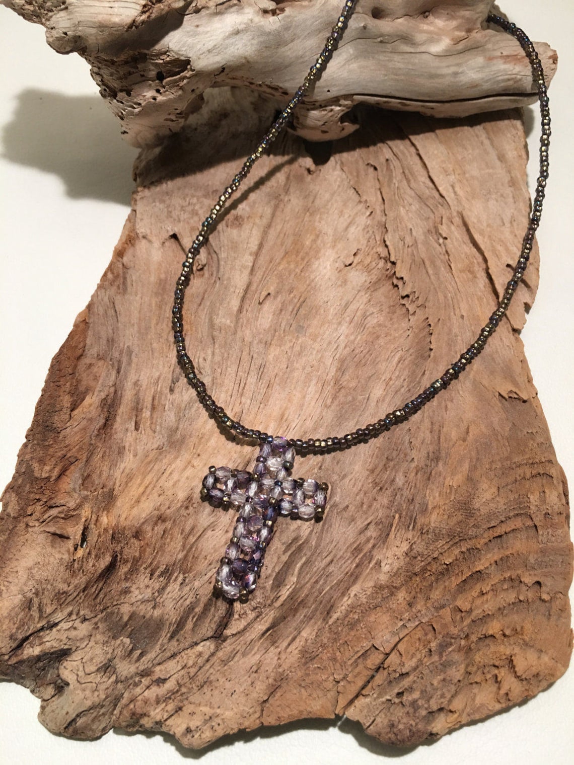Beaded Crystal Cross Necklace Etsy