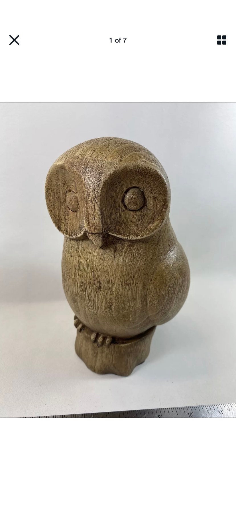Vintage Distressed Wood-Look Resin Barn OWL Large Figurine 1970s Boho Decor