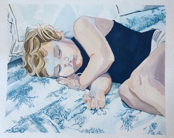 Custom Child Portrait Painting - Gouache on Paper
