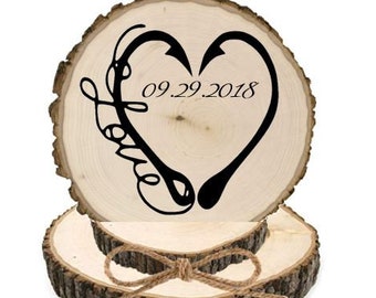 Cake Topper | Wedding | Engagement | Fishing Lure | Love | Rustic | Tree Stump