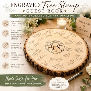 Livre d'or en souche d'arbre | Registre des invités | Centre de table | Mariage | Anniversaire | Hommage | Gravure