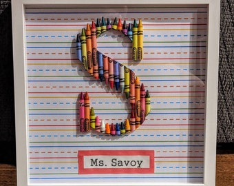Teacher | Kids | Monogram Crayon Letter | Shadowbox | Gift