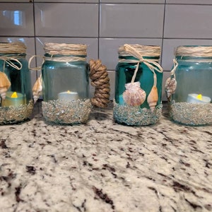 Beachy Lighted Mason Jars