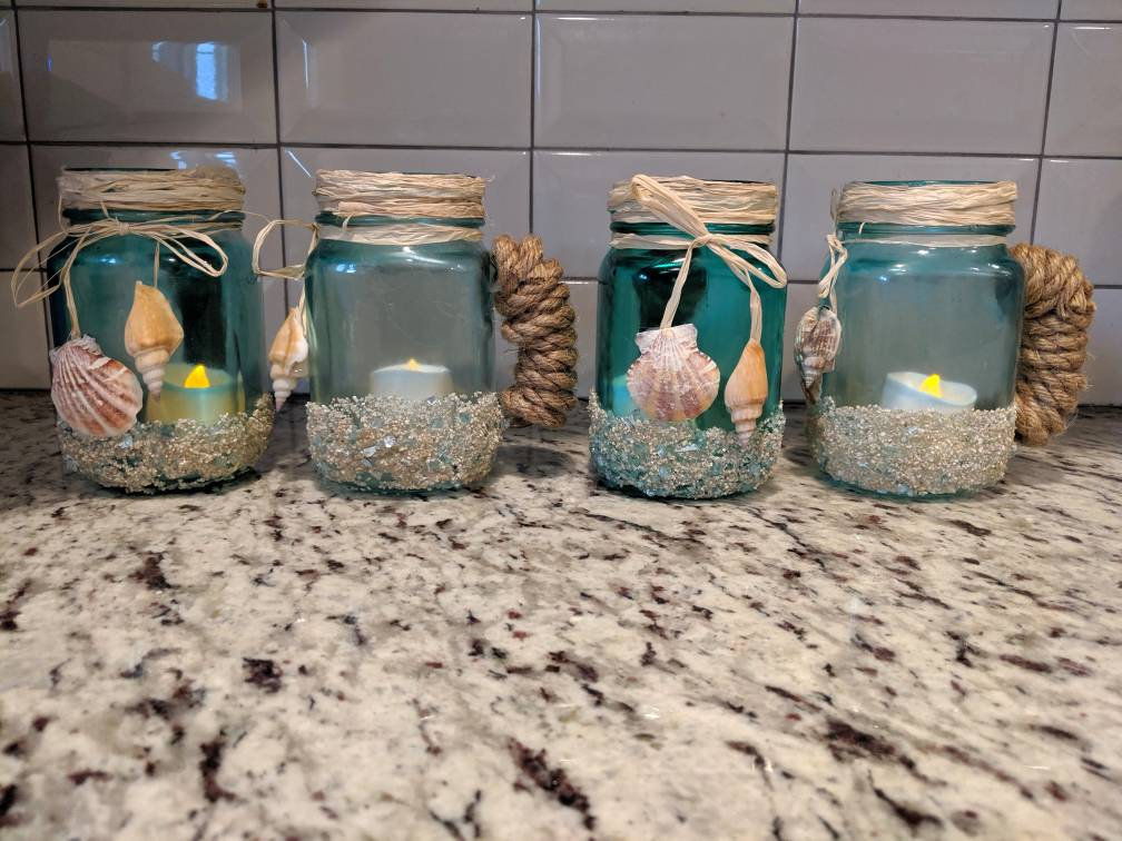 Beachy Lighted Mason Jars