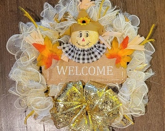 Fall Mesh Wreath | Welcome | Scarecrow