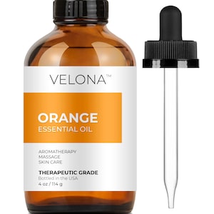 Orange Essential Oil by Velona - 4 oz | Therapeutic Grade 100% Pure and Natural | for Aromatherapy Diffuser, Massage, Skincare, Haircare