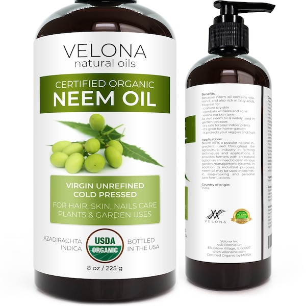 velona Neem Oil 8oz | 100% Pure and Natural Carrier Oil | Virgin, Unrefined, Cold Pressed | Hair Growth, Body and Skin Care