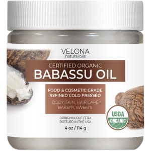 velona Babassu Oil USDA Certified Organic - 4 oz | 100% Pure and Natural Carrier Oil | Refined, Cold Pressed | Face, Hair, Body, Skin Care
