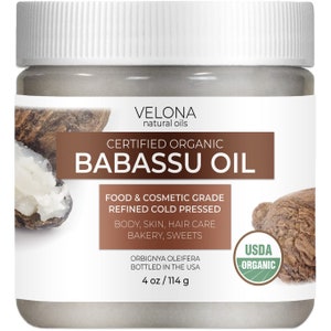 velona Babassu Oil USDA Certified Organic - 4 Fl Oz 100% Pure and Natural Carrier Oil | Refined, Cold Pressed | Face, Hair, Body, Skin Care