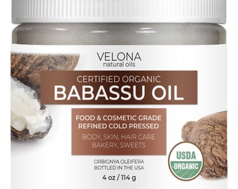 velona Babassu Oil USDA Certified Organic - 4 Fl Oz 100% Pure and Natural Carrier Oil | Refined, Cold Pressed | Face, Hair, Body, Skin Care