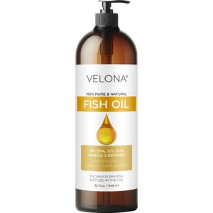 velona Fish Omega-3 Oil 32 Fl Oz | 100% Pure and Natural Carrier Oil | Refined, Cold Pressed | Vitamin E, D, Omega-3
