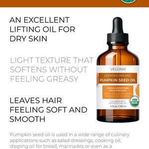 velona Pumpkin Seed Oil USDA Certified Organic - 4 Fl Oz | 100% Pure and Natural | Unrefined, Cold Pressed | Cooking, Hair & Skin image 2