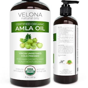 velona Amla Oil USDA Certified Organic - 8 oz | 100% Pure and Natural Carrier Oil | Extra Virgin, Unrefined, Cold Pressed | Hair Skin Care