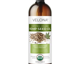 velona Hemp Seed Oil USDA Certified Organic - 32 Fl Oz | 100% Pure and Natural Carrier Oil | Unrefined, Cold Pressed | Hair & Body