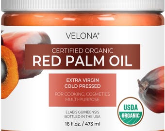Velona USDA Certified Organic Red Palm Oil 2 Fl Oz - 1 Gallon / 128 Fl | Oz Food and Cosmetic Grade | Cold Pressed | Virgin Unrefined
