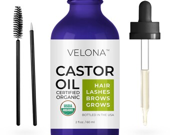 velona USDA Certified Organic Castor Oil - 2 Fl Oz | Stimulate Growth Eyelashes, Eyebrows, Hair | Cold pressed, USP Grade | Lash Boost Serum