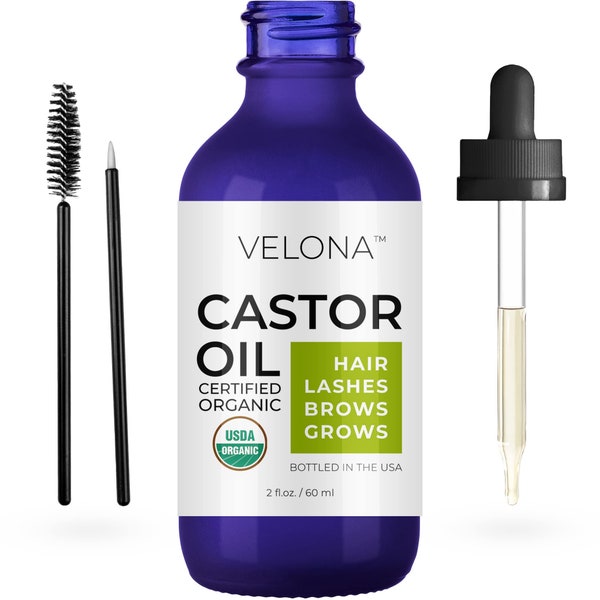 velona USDA Certified Organic Castor Oil - 2 oz | Stimulate Growth Eyelashes, Eyebrows, Hair | Cold pressed, USP Grade | Lash Boost Serum