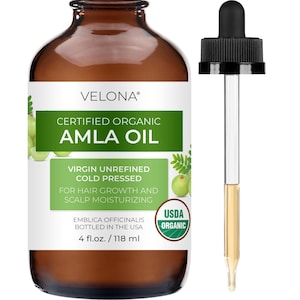 Velona Amla Oil USDA Certified Organic - 4 Fl Oz (With Dropper) | 100% Pure and Natural Carrier Oil | Extra Virgin, Unrefined, Cold Pressed
