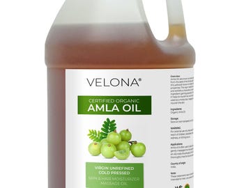 Aceite de amla Velona con certificación orgánica del USDA - 1 galón / 128 onzas líquidas | Aceite portador 100 % puro y natural | Extra virgen, sin refinar, prensado en frío