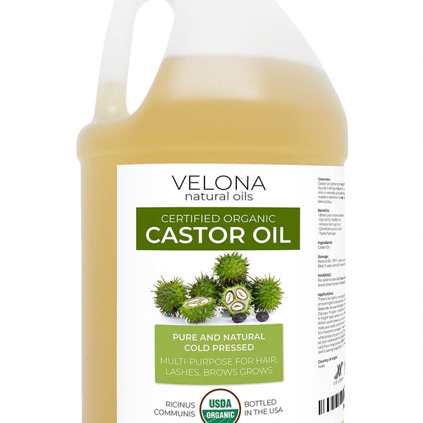 velona USDA Certified Organic Castor Oil - 64 oz | For Hair, Boost Eyelashes, Eyebrows | Cold pressed, USP Grade | Hexane Free Lash Serum
