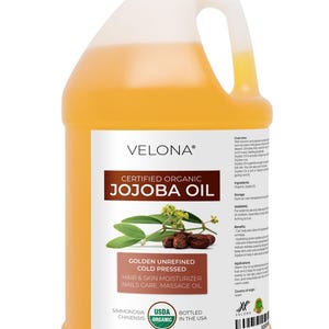velona Jojoba Oil USDA Certified Organic - 64 Fl Oz | 100% Pure and Natural Carrier Oil| Golden, Unrefined, Cold Pressed |  Hair, Skin Care