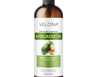 Avocado Oil by Velona - 2 Fl Oz - 128 Fl Oz | 100% Pure and Natural Carrier Oil | Expeller-Pressed | Hair, Body and Skin Care