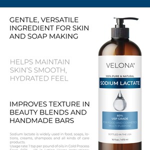 Sodium Lactate 60% - 32 Fl Oz | USP Grade Natural Preservative | For Soap & Lotions | Harder Bar of Soap, pH Regulator, Glycerin substitute image 2