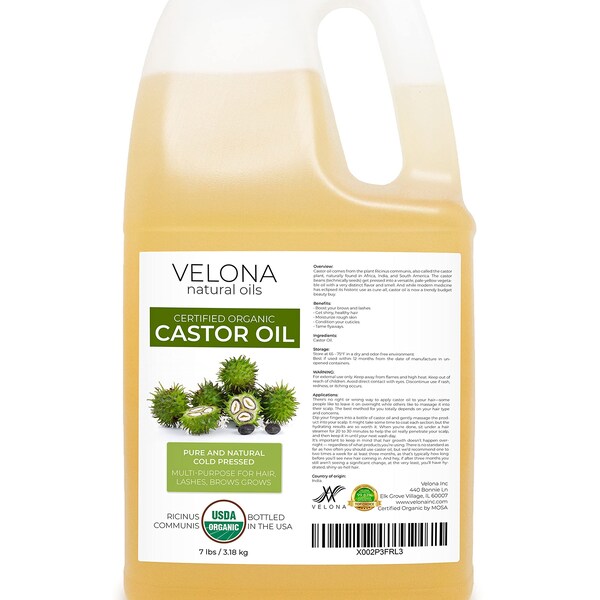 velona USDA Certified Organic Castor Oil - 7 lb | For Hair, Boost Eyelashes, Eyebrows | Cold pressed, USP Grade | Hexane Free Lash Serum