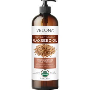 velona USDA Certified Organic Flaxseed Oil - 16 Fl Oz 100% Pure and Natural Carrier Oil | Unrefined, Cold Pressed | Hair Growth & Skin Care