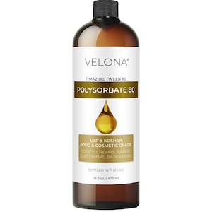 Polysorbate 80 by Velona - 16 Fl Oz Solubilizer Food & Cosmetic Grade All Natural for Cooking, Skin Care and Bath Bombs, Sprays, Foam Maker