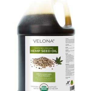 velona Hemp Seed Oil USDA Certified Organic - 1 Gallon / 128 Fl Oz | 100% Pure and Natural Carrier Oil | Unrefined, Cold Pressed
