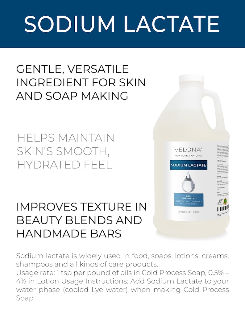 Sodium Lactate 60% - 64 Fl Oz | USP Grade Natural Preservative | For Soap & Lotions | Harder Bar of Soap, pH Regulator, Glycerin substitute image 2