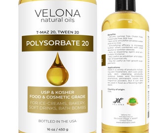 Polysorbate 20 by Velona - 16oz | Solubilizer, Food & Cosmetic Grade | All Natural for Cooking, Skin Care and Bath Bombs | Enjoy Results