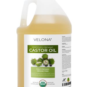 velona USDA Certified Organic Castor Oil - 64 Fl Oz For Hair, Boost Eyelashes, Eyebrows | Cold pressed, USP Grade | Hexane Free, Lash Serum
