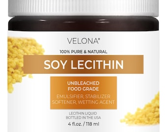 Pure Liquid Soy Lecithin by Velona - 4 Fl Oz | Food Grade | Unbleached | Emulsifier, Stabilizer, Softener, Smoother, Wetting Agent