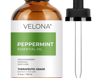 Velona Peppermint Essential Oil - 4 oz | 100% Pure and Natural | Undiluted, Therapeutic Grade | for Face, Hair, Skin Care, Aromatherapy