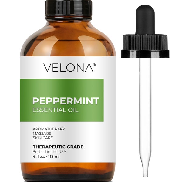 Velona Peppermint Essential Oil - 4 oz | 100% Pure and Natural | Undiluted, Therapeutic Grade | for Face, Hair, Skin Care, Aromatherapy