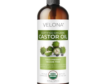 velona USDA Certified Organic Castor Oil - 16 Fl Oz (With Pump) | For Hair, Boost Eyelashes, Eyebrows | Cold pressed, USP Grade | Lash Serum